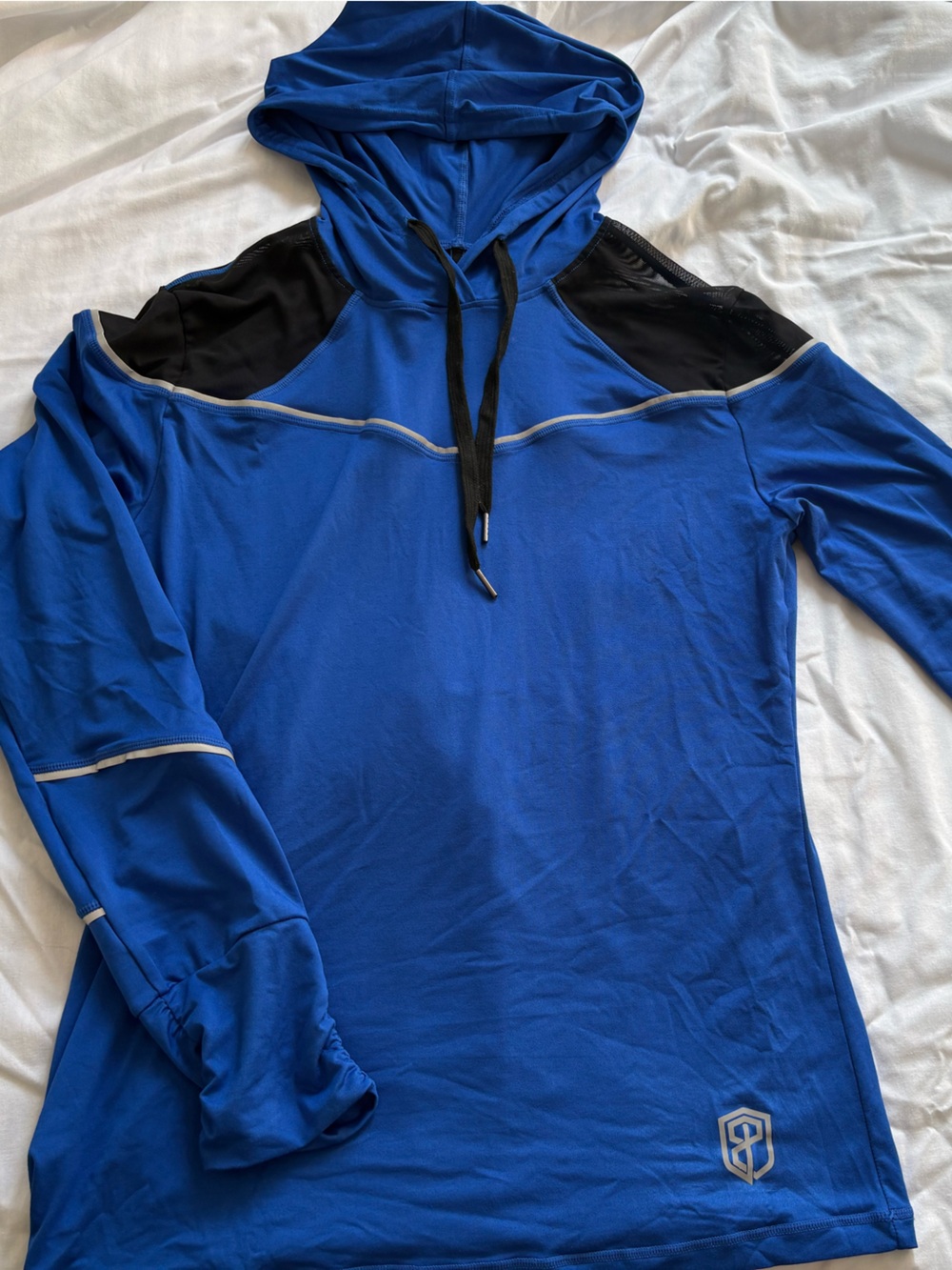 Born Primitive Blue Hooded Running Performance Top with mesh accents
